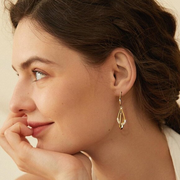 Women's 14K Gold-Plated and Silver Dainty Jewelry Cute Teardrop Stud Earrings - Picture 3 of 7